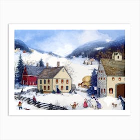 Winter Village Snow Christmas Village Season Landscape Country Art Print