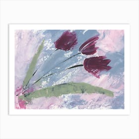 Magenta Tulips On Pink - minimal floral contemporary modern Art Print