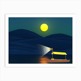 Boat At Night Art Print