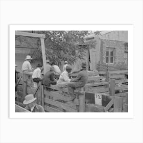 Men Sitting On Fence On Cattle Auction Yard, San Augustine, Texas By Russell Lee Art Print