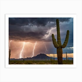 Lightning Over Saguaro Art Print