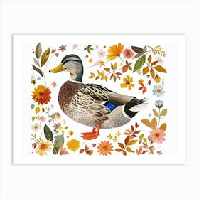Little Floral Mallard Duck 2 Art Print