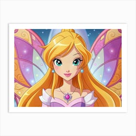 Beautiful Fairy Princess With Blonde Hair And Pink Wings Art Print