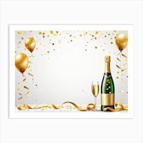 Champagne Bottle And Balloons Art Print