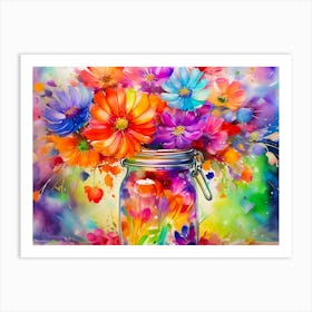 Colorful Flowers In A Jar Art Print