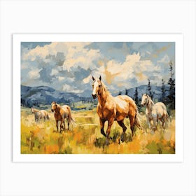 Horses Painting In Montana, Usa, Landscape 1 Art Print