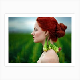 Surreal Side Profile Of A Woman With Rhubarb Red Hair Cascading Down Her Shoulders Skin Textured Li Art Print