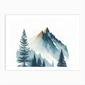 Mountain And Forest In Minimalist Watercolor Horizontal Composition 88 Art Print