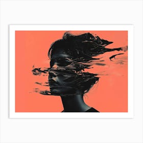 Woman'S Face Black on Light Red Art Print