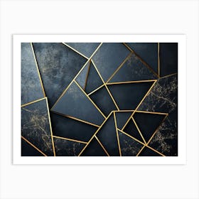 Contemporary Art With Geometric Patterns, Featuring Golden Lines On A Dark Background Art Print