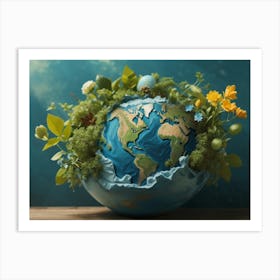 Earth With Plants And Flowers Art Print