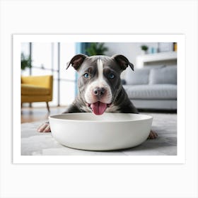 Pit bull Dog Eating From A Bowl 1 Art Print