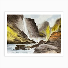 Waterfall In Iceland watercolor Art Print