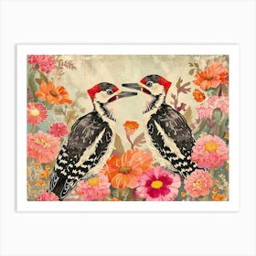 Floral Animal Illustration Woodpecker 4 Art Print
