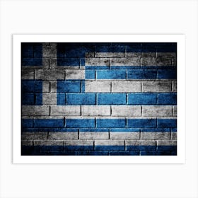 Greek Flag On Brick Wall Art Print