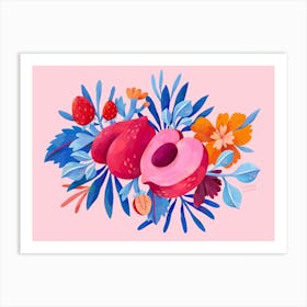 Peaches With Flowers Art Print