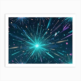 Abstract Image Of A Burst Of Colorful Light Rays Against A Dark Blue Background Art Print