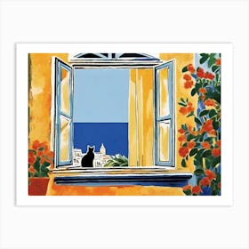 Cat In The Window ink style Art Print