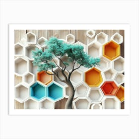 Tree In Hexagons Art Print