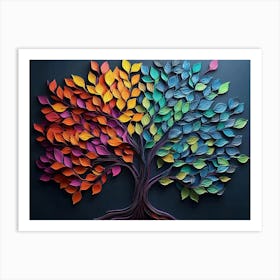 A Vibrant 3d Tree with Cascading Leaves of Every Hue, Creating A Mesmerizing Art Print