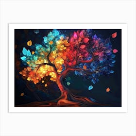 3d Colorful Tree In The Dark Background, 3d Abstraction 1 Art Print