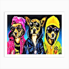 Gansta Chihuahua Trio - 3 Chihuahua Dogs Art Print