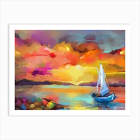 Sailboat At Sunset 19 Art Print