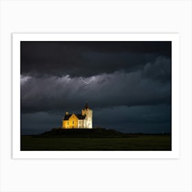 Lightning Storm Over A Castle Art Print