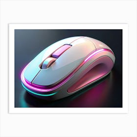 White And Pink Gaming Mouse With Rgb Lighting Art Print