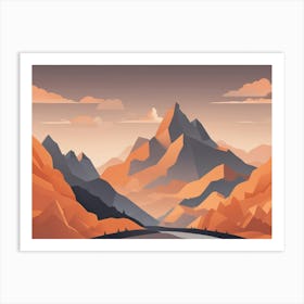 Misty mountains horizontal background in orange tone 23 Art Print