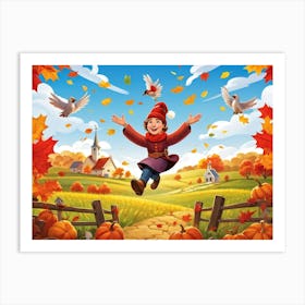 Cartoon Illustration Of A Joyful Feathered Pilgrim Character Adorned With A Traditional Happy Hat (2) 2 Art Print