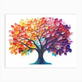 3d Colorful Abstract Tree, Elegant Colorful Tree with Vibrant Leaves Hanging Art Print