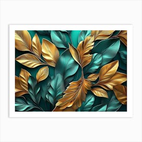 Gold Leaves 3d Wallpaper Art Print