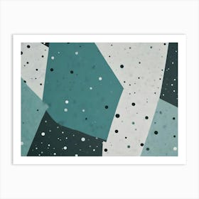 Abstract Background With Teal And Grey Geometric Shapes And Scattered Circles, Creating A Modern And Textured Design Art Print