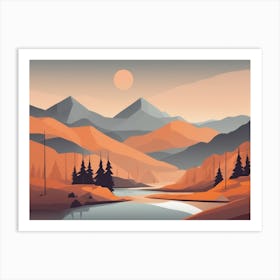 Misty mountains horizontal background in orange tone 117 Art Print