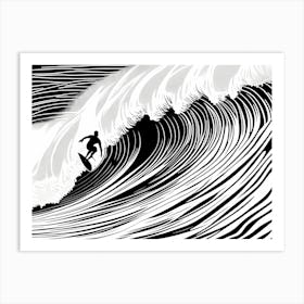 Linocut Black And White Surfer On A Wave art, surfing art, 5 Art Print