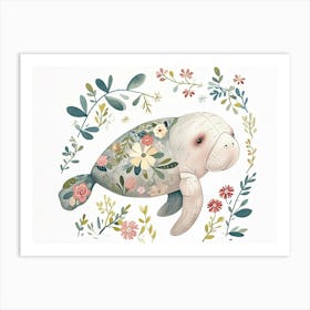 Little Floral Manatee 2 Art Print