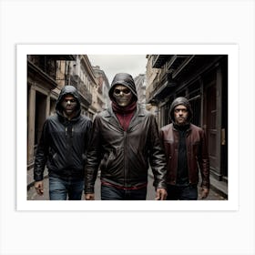 Three Men In Masks Walking Down An Alley Art Print