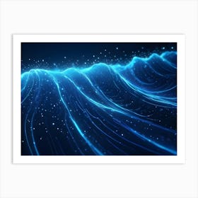 Abstract Waves Of Glowing Blue Lines, Creating A Sense Of Movement And Depth Art Print