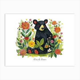 Little Floral Black Bear 4 Poster Art Print