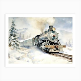 Vintage Train in Winter Scene Art Print