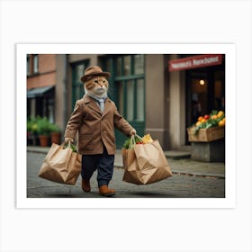 Cat With Shopping Bags Art Print