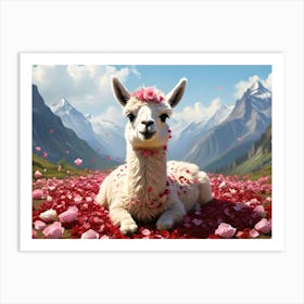 Llama With Flowers Art Print