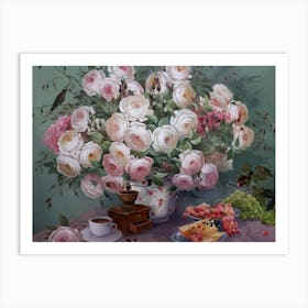 Still Life With White Roses Art Print