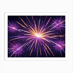 A Vibrant Abstract Image Of Multiple Fireworks Exploding In A Dark Sky, Creating A Beautiful And Energetic Display Of Purple, Yellow, And Orange Light Art Print