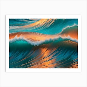 Close Up Of Large Ocean Waves With Turquoise And Orange Hues Art Print