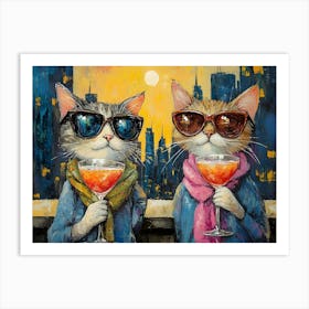 Cats At The Rooftop Bar 2 Art Print