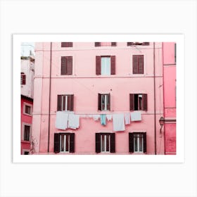 Pink Building & Clothesline, Rome Art Print