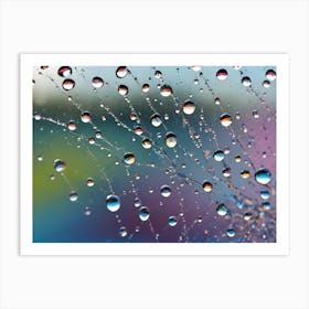 Close Up Image Of Water Droplets On A Spider Web, With A Blurred Background Of Colorful Foliage 1 Art Print