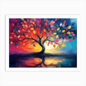 Elegant Colorful Tree With Vibrant Leaves Hanging Branches 18 Art Print